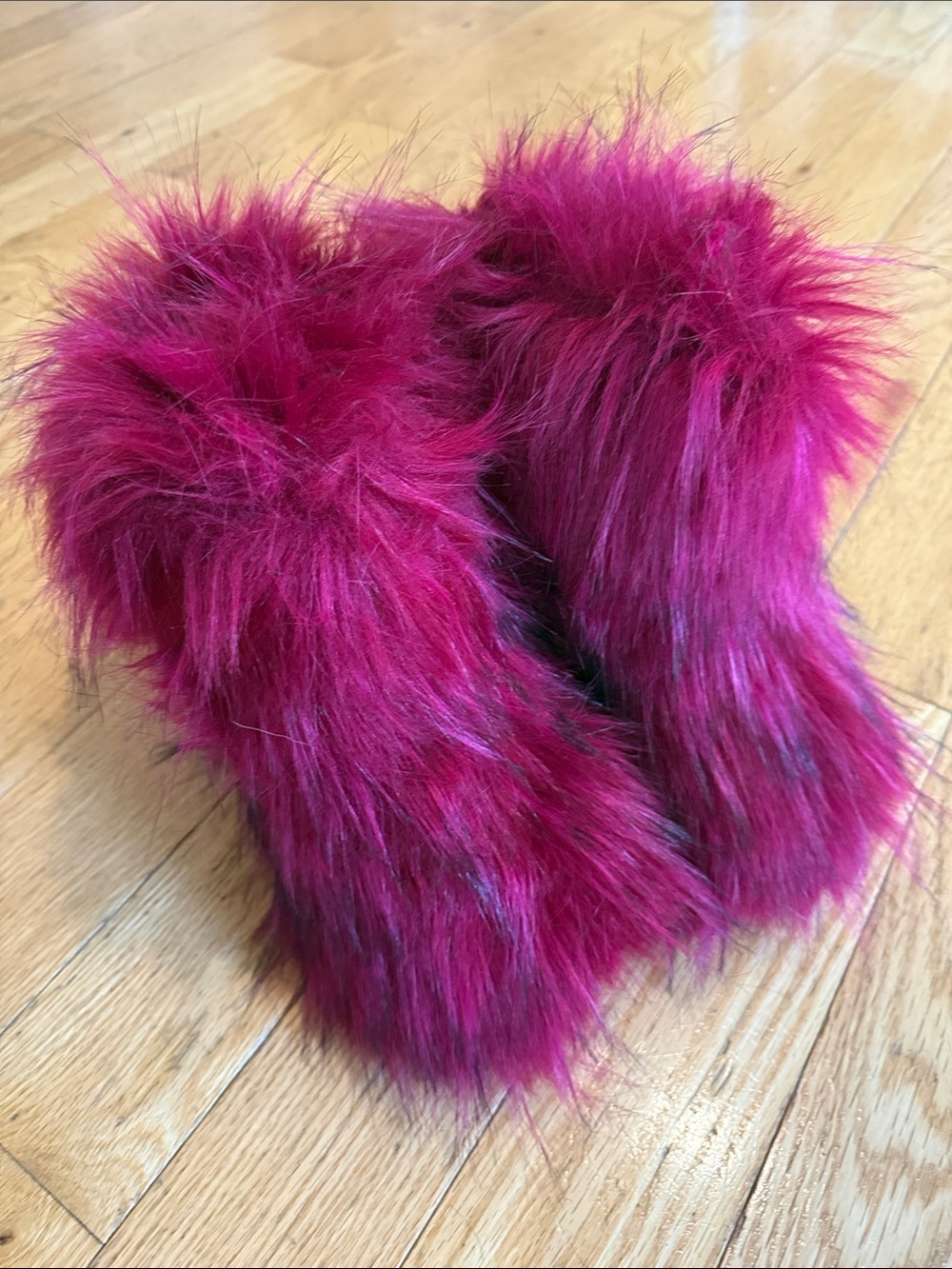 Plush Faux Fur Ankle Booties in Magenta Pink